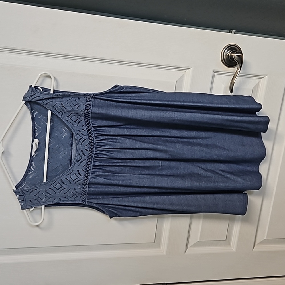 Siren Lily Sleeveless Top Denim Blue Lace Tank Top Womens Plus 2X